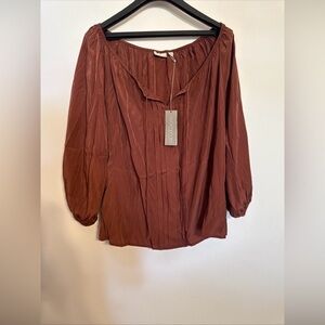 Eva Mendes Orange Pleated 3/4 Sleeve Blouse